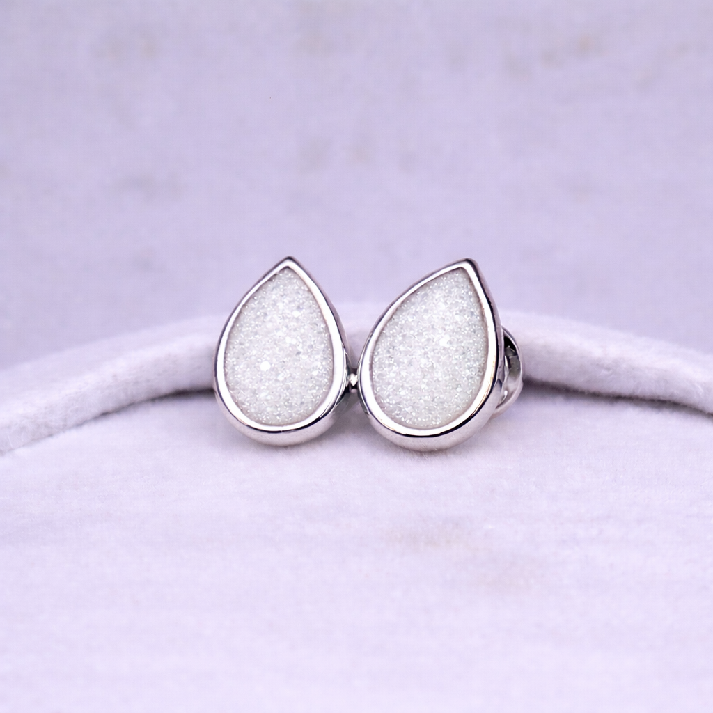 Boucles d'oreilles Mars poire - Or Blanc, Pierre Scintillante