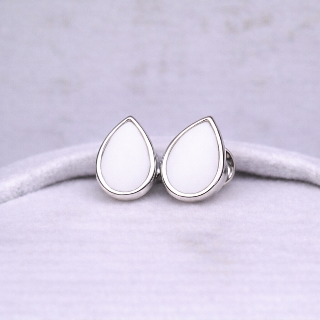 Boucles d'oreilles Mars poire - Argent, Pierre Blanche