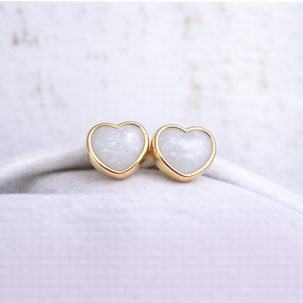 Boucles d'oreilles Mars coeurs - Or Jaune, Pierre Naturelle