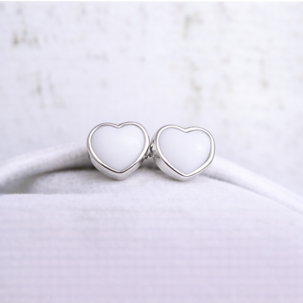 Boucles d'oreilles Mars coeurs - Argent, Pierre Blanche