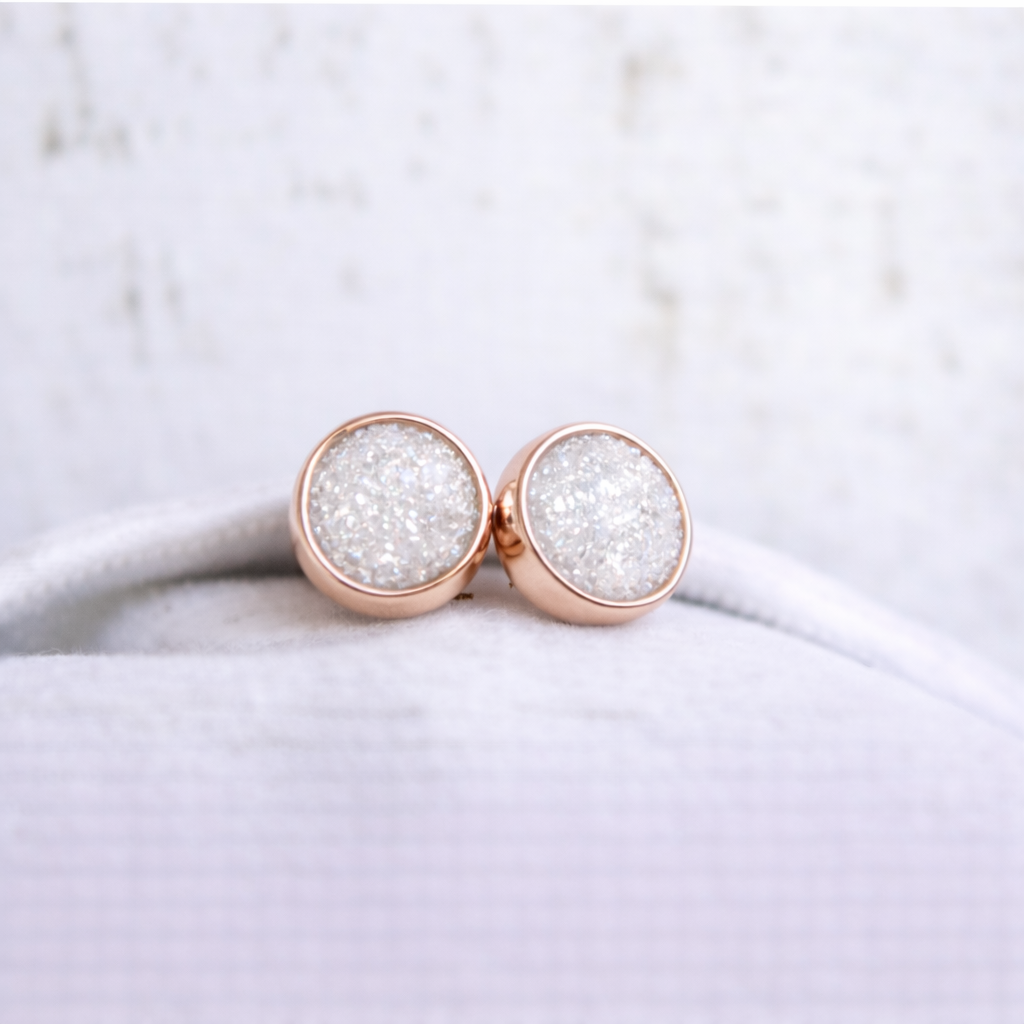 Boucles d'oreilles Mars rondes - Or Rose, Pierre Scintillante