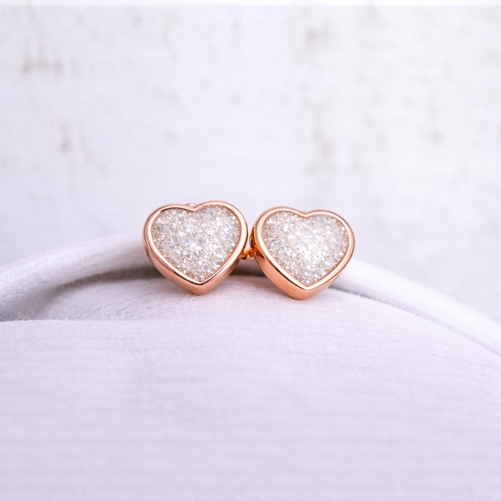 Boucles d'oreilles Mars coeurs - Or Rose, Pierre Scintillante