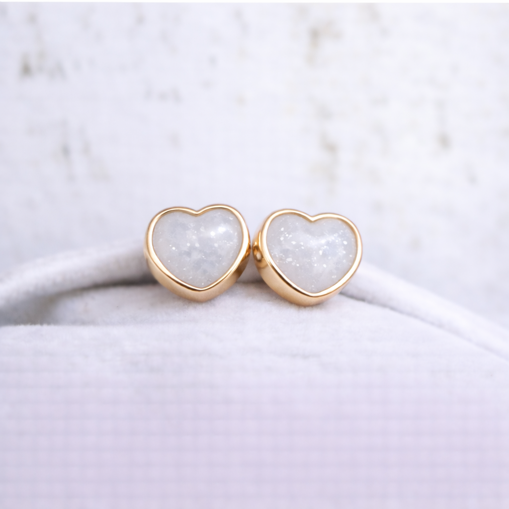 Boucles d'oreilles Mars coeurs - Or Jaune, Pierre Perlée