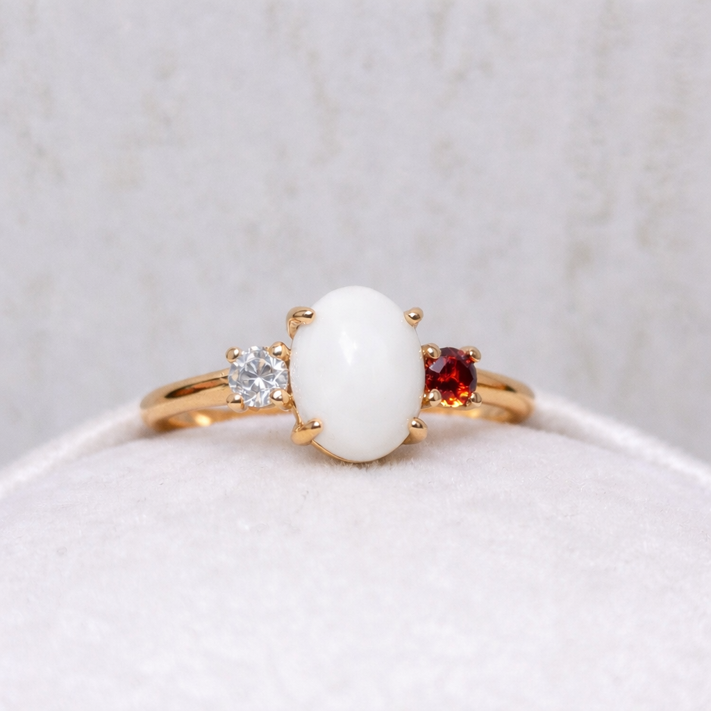 Bague Gemini en Or Jaune, pierre blanche