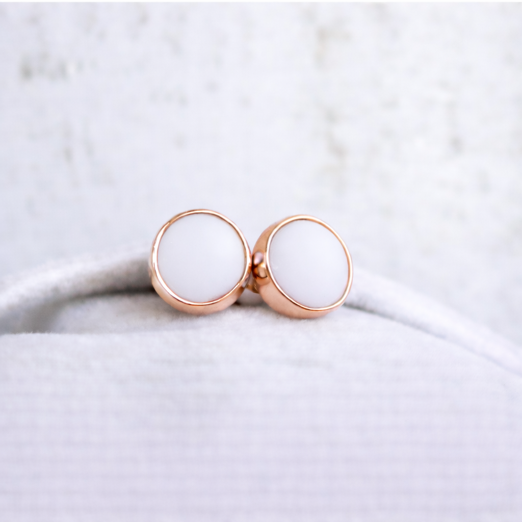 Boucles d'oreilles Mars rondes - Or Rose, Pierre Blanche