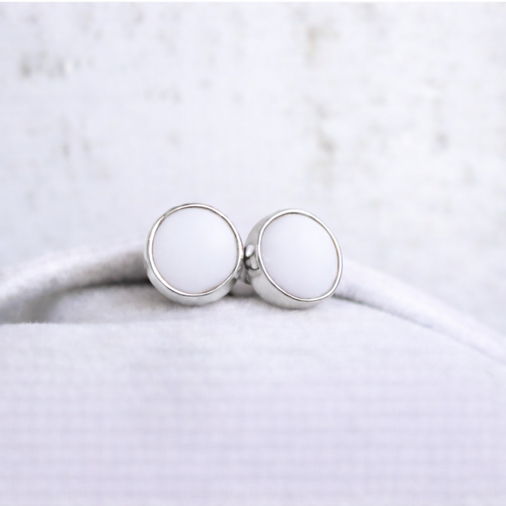Boucles d'oreilles Mars rondes - Or Blanc, Pierre Blanche
