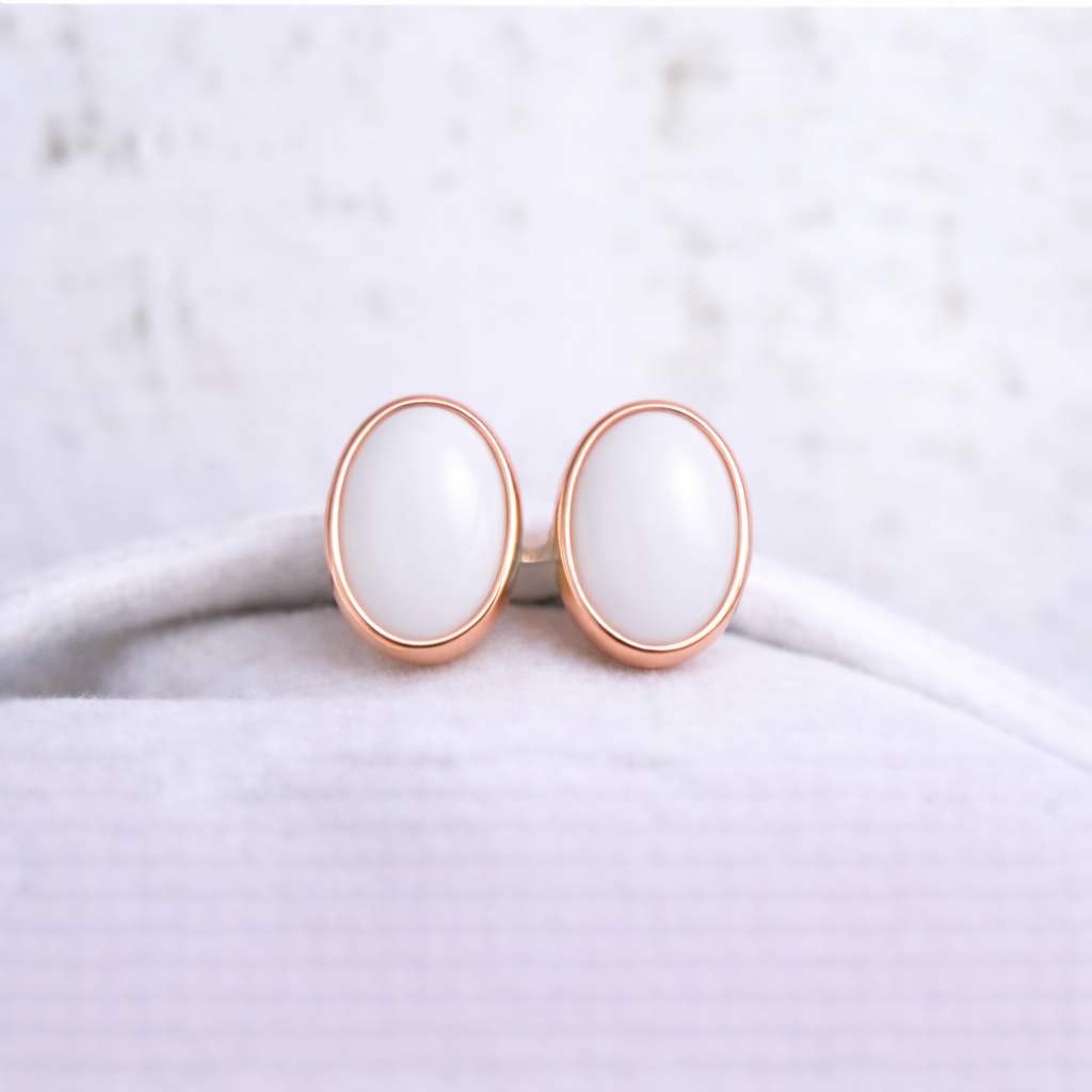 Boucles d'oreilles Mars ovales - Or Rose, Pierre Blanche