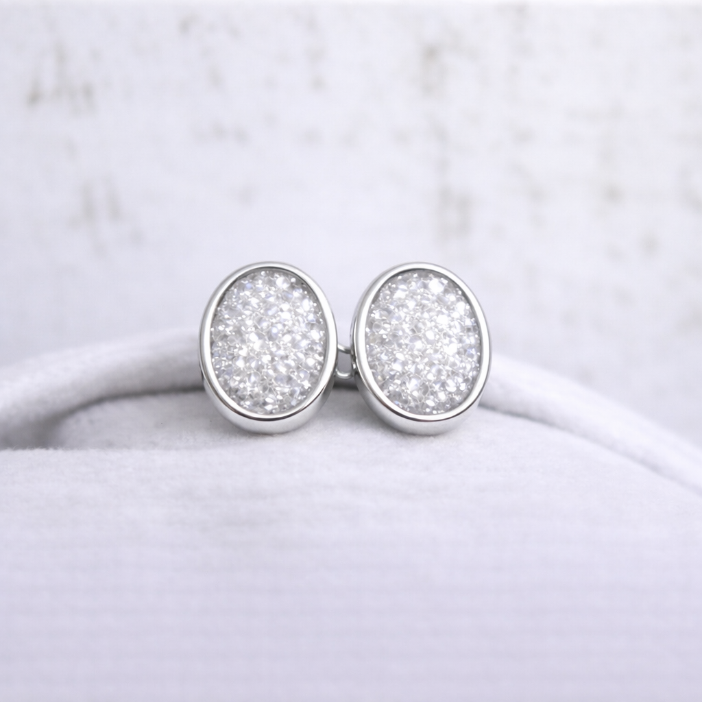 Boucles d'oreilles Mars ovales - Argent, Pierre Scintillante
