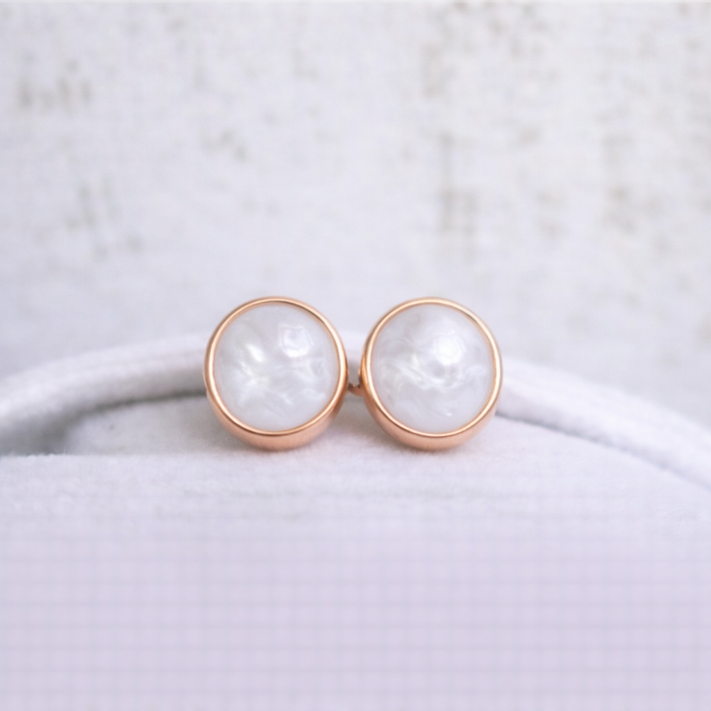 Boucles d'oreilles Mars rondes - Or Rose, Pierre Perlée