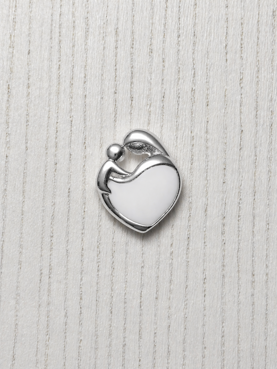 Pendentif Mère-Enfant en Or Blanc, pierre blanche