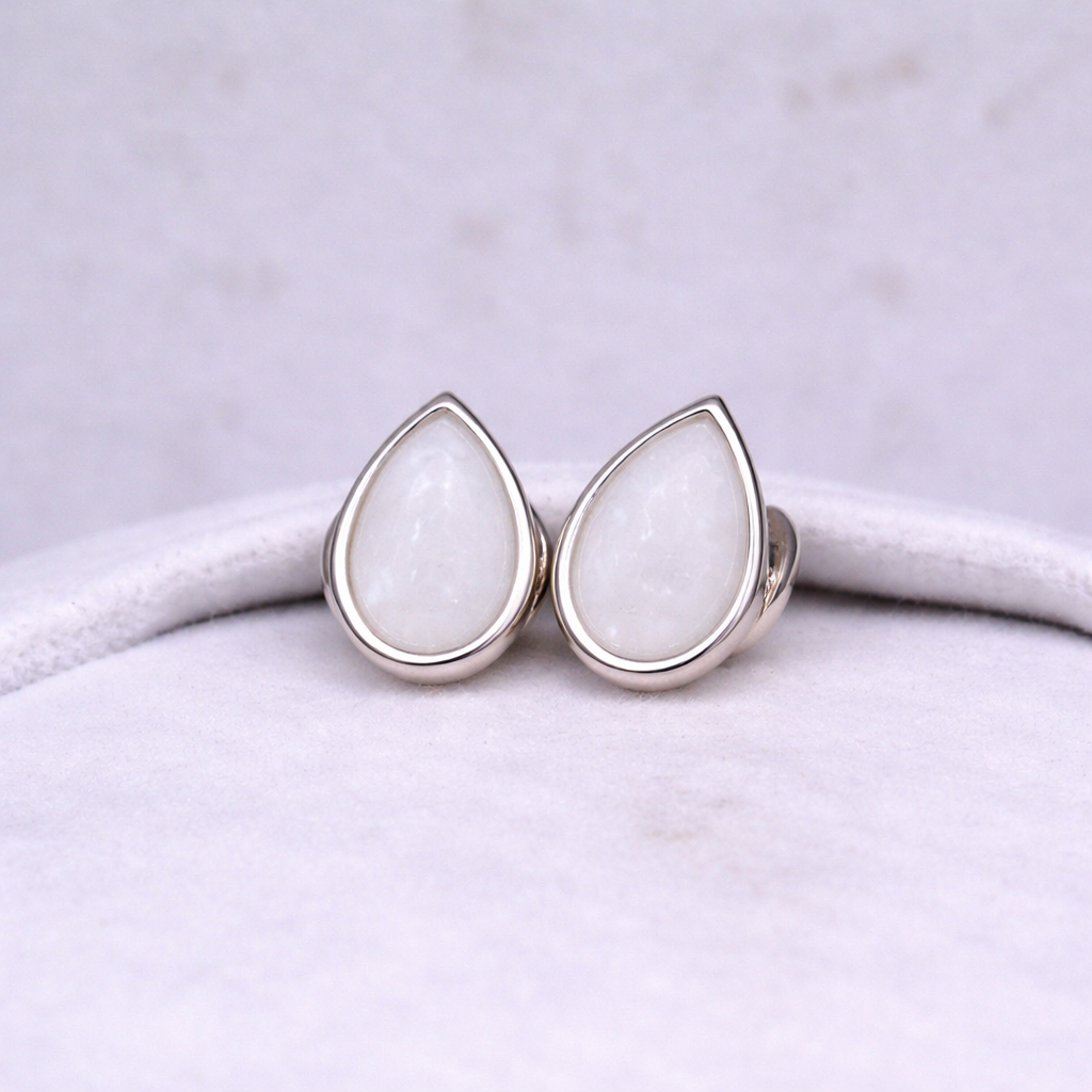 Boucles d'oreilles Mars poire - Argent, Pierre Perlée