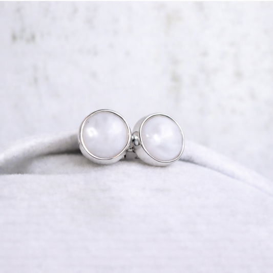 Boucles d'oreilles Mars rondes - Argent, Pierre Naturelle