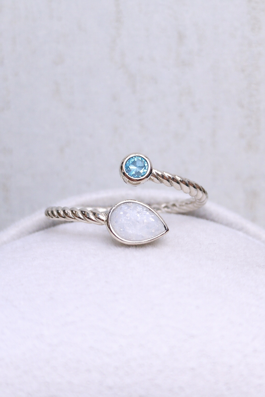 Bague Lyra Or Blanc, pierre naturelle
