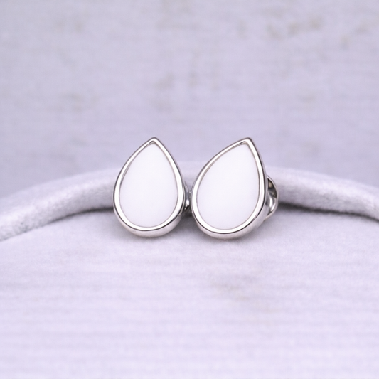 Boucles d'oreilles Mars poire - Argent, Pierre Blanche