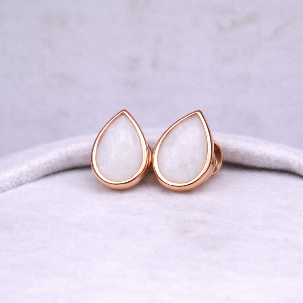 Boucles d'oreilles Mars poire - Or Rose, Pierre Perlée