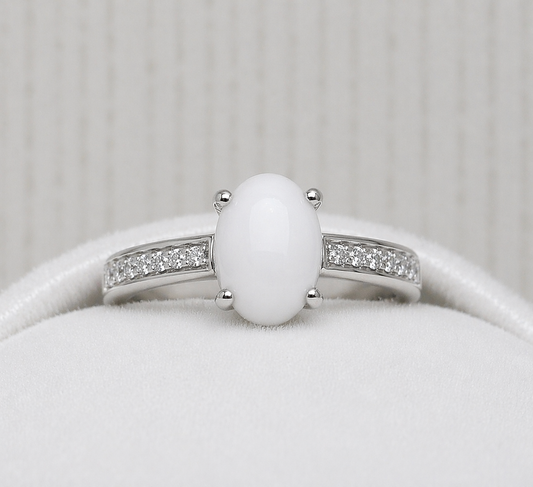 Bague Vela Or Blanc, pierre blanche
