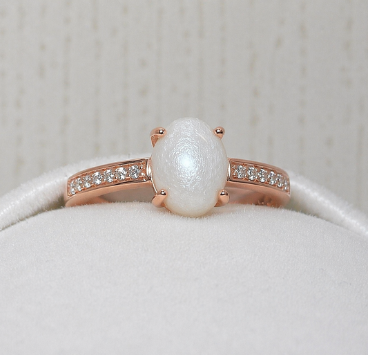 Bague Vela Or Rose, pierre perlée