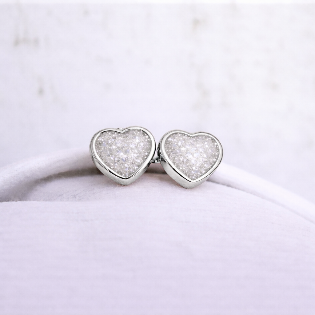 Boucles d'oreilles Mars coeurs - Argent, Pierre Scintillante