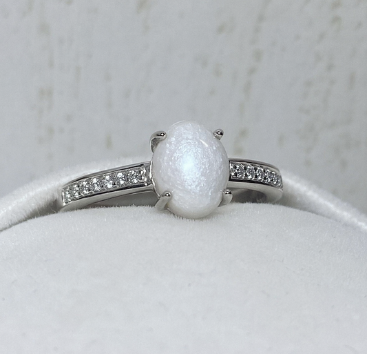 Bague Vela Or Blanc, pierre perlée