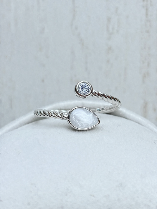 Bague Lyra Or Blanc, pierre perlée