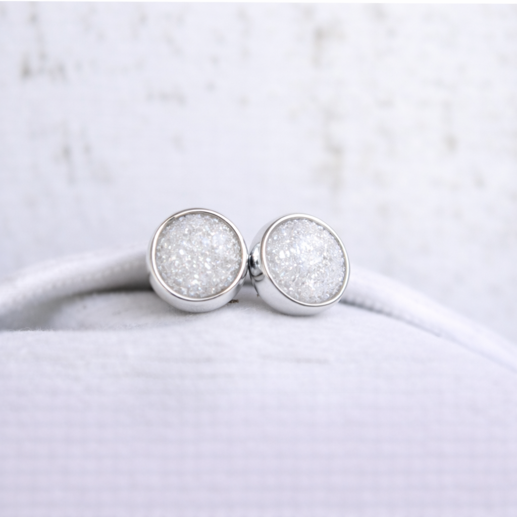 Boucles d'oreilles Mars rondes - Argent, Pierre Scintillante