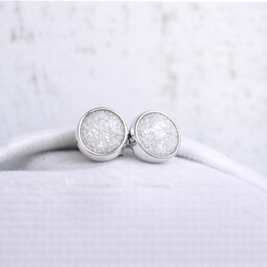 Boucles d'oreilles Mars rondes - Argent, Pierre Scintillante