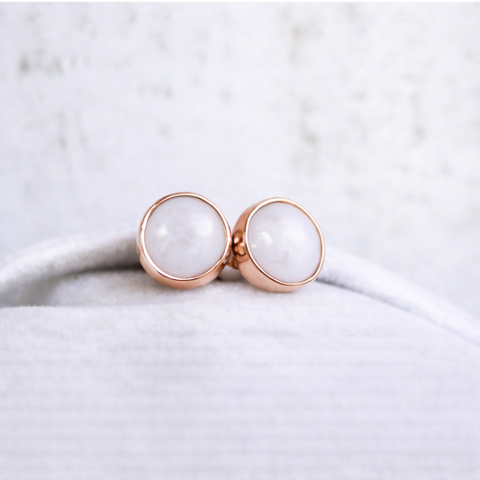 Boucles d'oreilles Mars rondes - Or Rose, Pierre Naturelle