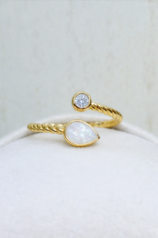 Bague Lyra Or Jaune, pierre perlée