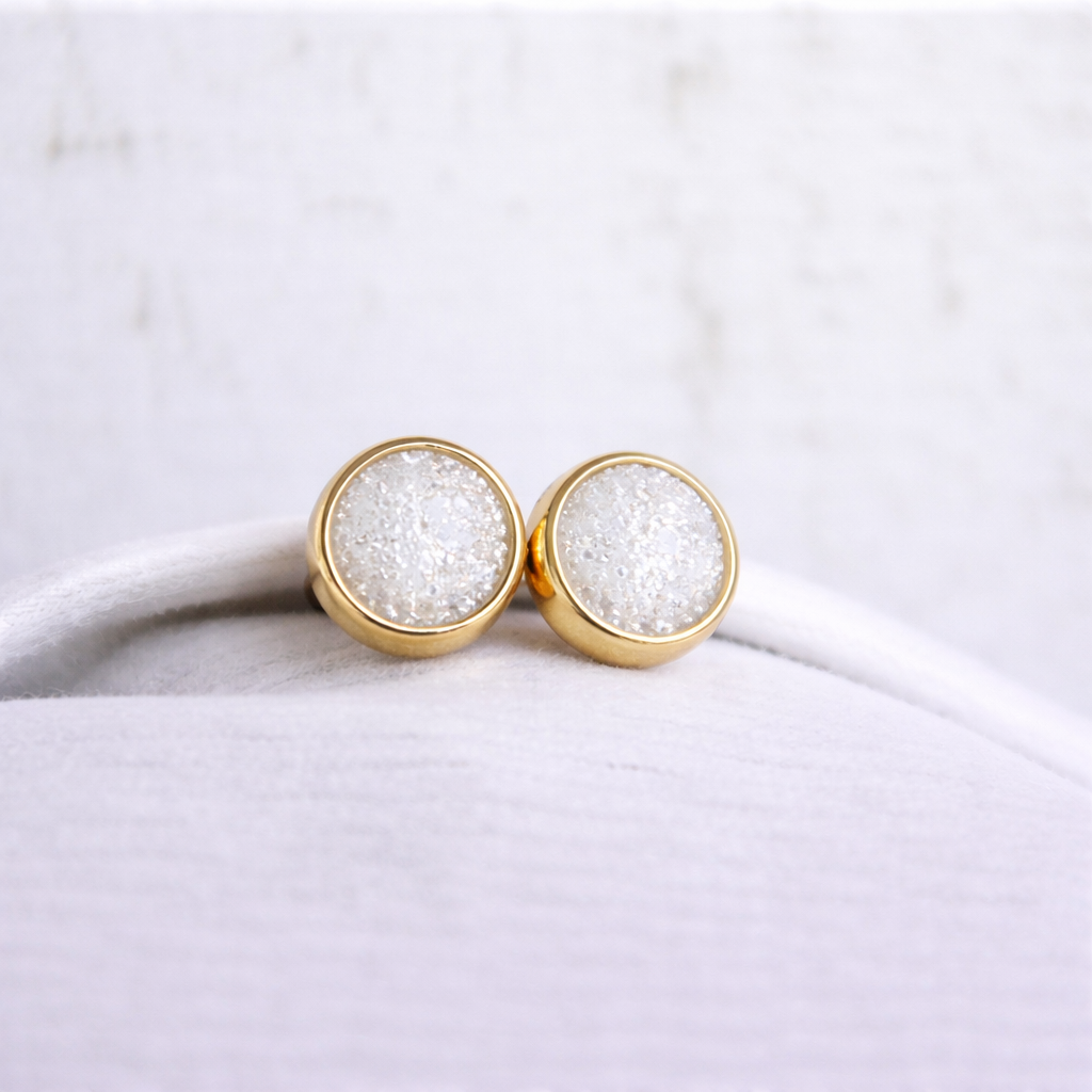 Boucles d'oreilles Mars rondes - Or Jaune, Pierre Scintillante