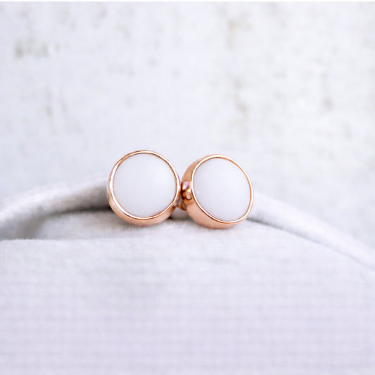 Boucles d'oreilles Mars rondes - Or Rose, Pierre Blanche