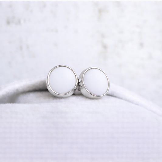 Boucles d'oreilles Mars rondes - Argent, Pierre Blanche