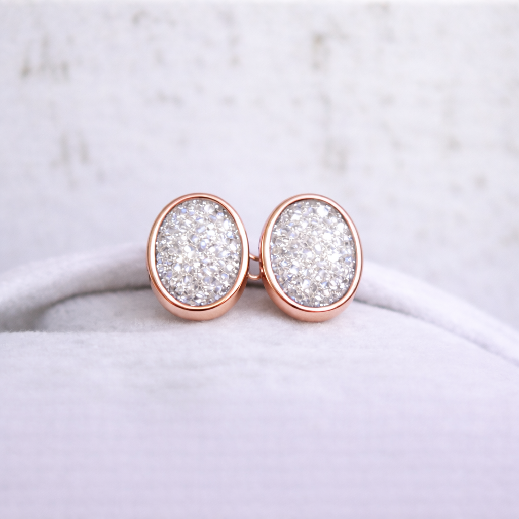 Boucles d'oreilles Mars ovales - Or Rose, Pierre Scintillante