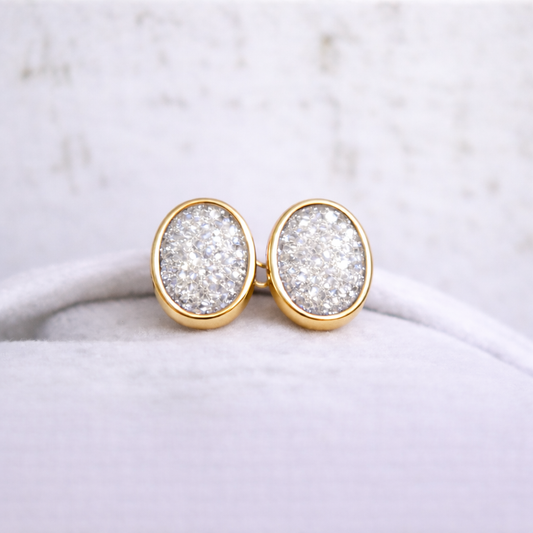 Boucles d'oreilles Mars ovales - Or Jaune, Pierre Scintillante