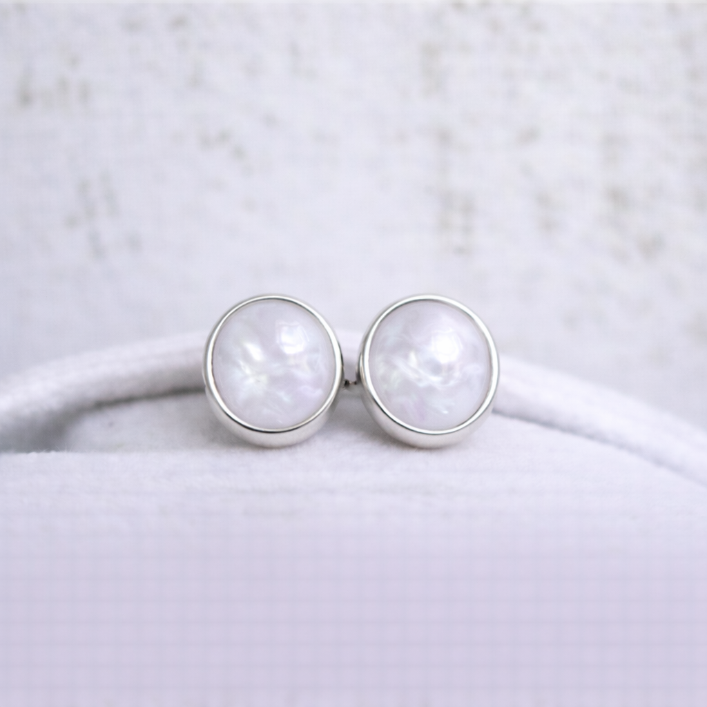 Boucles d'oreilles Mars rondes - Or Blanc, Pierre Perlée