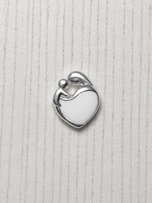 Pendentif Mère-Enfant en Or Blanc, pierre blanche