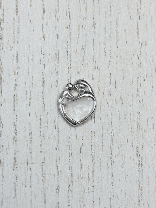 Pendentif Mère-Enfant en Or Blanc, pierre perlée