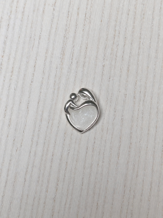 Pendentif Mère-Enfant en Or Blanc, pierre scintillante